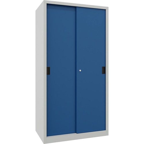 4055479250537 - Schiebetürenschrank Höhe 1950 mm Vollblechtüren BxT 1000 x 600 mm mit 4 Fachböden Tür enzianblau kaiserkraft