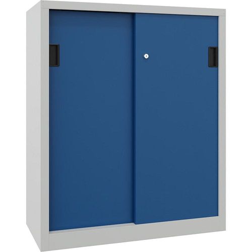 4055479224637 - Schiebetürenschrank Höhe 1200 mm Vollblechtüren BxT 1000 x 600 mm mit 2 Fachböden Tür enzianblau kaiserkraft