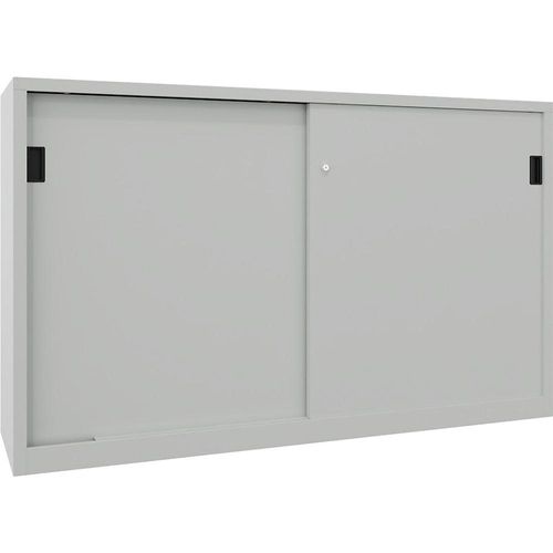 4055479238986 - Schiebetürenschrank Höhe 1200 mm Vollblechtüren BxT 2000 x 500 mm mit Trennwand und 2 x 2 Fachböden Tür lichtgrau kaiserkraft