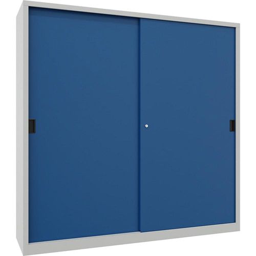 4055955128893 - Schwerlast-Schiebetürenschrank Höhe 1950 mm Vollblechtüren BxT 2000 x 500 mm mit Trennwand und 2 x 4 Fachböden Tür enzianblau kaiserkraft 4055955128893 - Schwerlast-Schiebetürenschrank Höhe 1950 mm Vollblechtüren BxT 2000 x 500 mm mit Trennwand und 2 x 4 Fachböden Tür enzianblau kaiserkraft