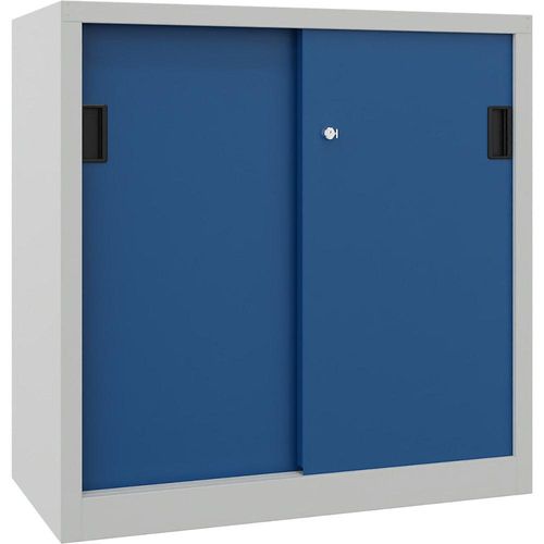 4055479198686 - Schiebetürenschrank Höhe 1000 mm Vollblechtüren BxT 1000 x 600 mm mit 2 Fachböden Tür enzianblau kaiserkraft