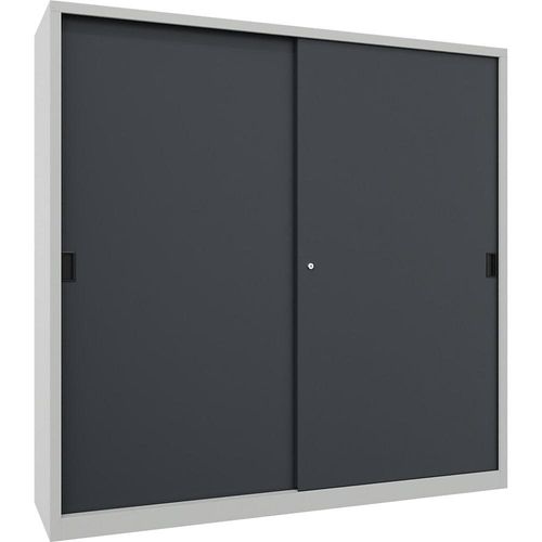 4055955125373 - Schwerlast-Schiebetürenschrank Höhe 1950 mm Vollblechtüren BxT 2000 x 500 mm mit Trennwand und 2 x 4 Fachböden Tür anthrazit kaiserkraft