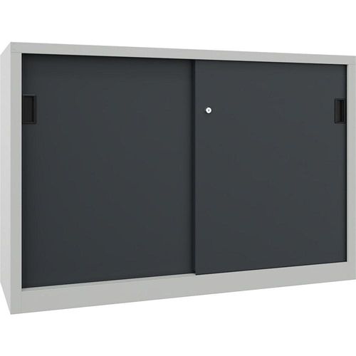4055479207333 - Schiebetürenschrank Höhe 1000 mm Vollblechtüren BxT 1500 x 600 mm mit Trennwand und 2 x 2 Fachböden Tür anthrazit kaiserkraft