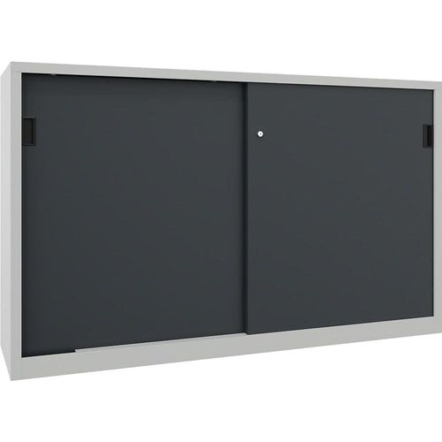 4055479241955 - Schiebetürenschrank Höhe 1200 mm Vollblechtüren BxT 2000 x 600 mm mit Trennwand und 2 x 2 Fachböden Tür anthrazit kaiserkraft
