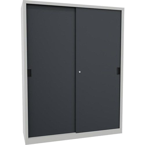 4055479256317 - Schiebetürenschrank Höhe 1950 mm Vollblechtüren BxT 1500 x 500 mm mit Trennwand und 2 x 4 Fachböden Tür anthrazit kaiserkraft