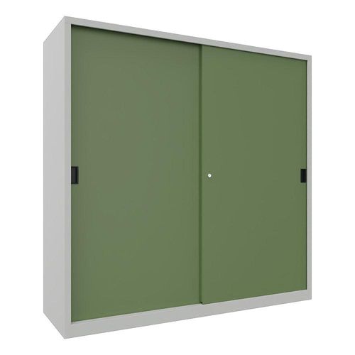 4055479267825 - Schiebetürenschrank Höhe 1950 mm Vollblechtüren BxT 2000 x 600 mm mit Trennwand und 2 x 4 Fachböden Tür resedagrün kaiserkraft