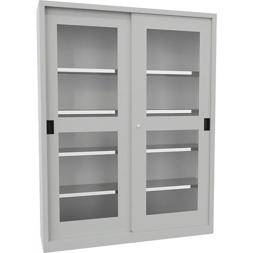4055479002648 - Schiebetürenschrank Höhe 1950 mm Sichtfenstertüren BxT 1500 x 400 mm mit Trennwand und 2 x 4 Fachböden Tür lichtgrau kaiserkraft