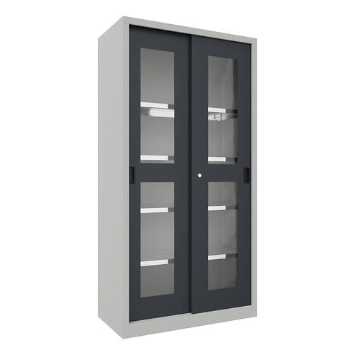 4055479249135 - Schiebetürenschrank Höhe 1950 mm Sichtfenstertüren BxT 1000 x 500 mm mit 4 Fachböden Tür anthrazit kaiserkraft