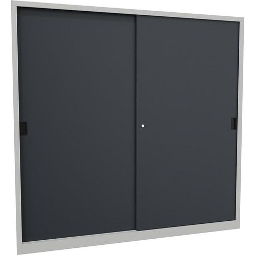 4055479264961 - Schiebetürenschrank Höhe 1950 mm Vollblechtüren BxT 2000 x 500 mm mit Trennwand und 2 x 4 Fachböden Tür anthrazit kaiserkraft