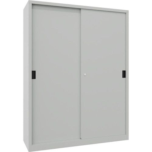 4055479256225 - Schiebetürenschrank Höhe 1950 mm Vollblechtüren BxT 1500 x 500 mm mit Trennwand und 2 x 4 Fachböden Tür lichtgrau kaiserkraft