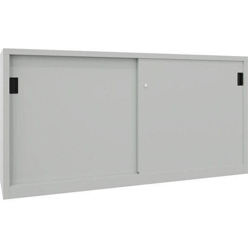 4055479215857 - Schiebetürenschrank Höhe 1000 mm Vollblechtüren BxT 2000 x 600 mm mit Trennwand und 2 x 2 Fachböden Tür lichtgrau kaiserkraft