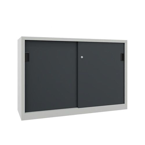 4055479204462 - Schiebetürenschrank Höhe 1000 mm Vollblechtüren BxT 1500 x 500 mm mit Trennwand und 2 x 2 Fachböden Tür anthrazit kaiserkraft