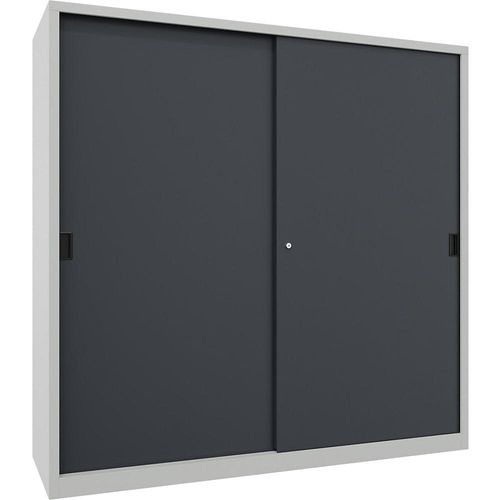 4055479267832 - Schiebetürenschrank Höhe 1950 mm Vollblechtüren BxT 2000 x 600 mm mit Trennwand und 2 x 4 Fachböden Tür anthrazit kaiserkraft