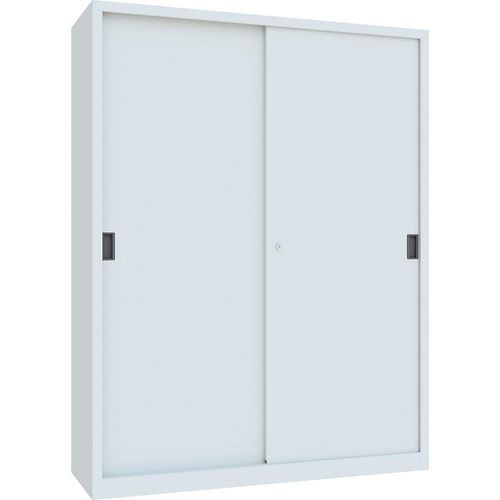 4055955117279 - Schwerlast-Schiebetürenschrank Höhe 1950 mm Vollblechtüren BxT 1500 x 500 mm mit Trennwand und 2 x 4 Fachböden Tür lichtgrau kaiserkraft