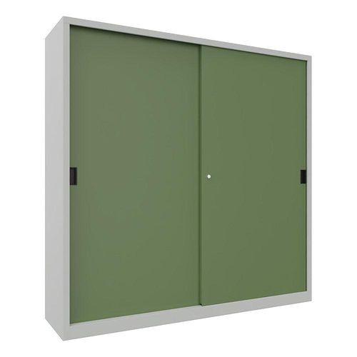 4055479264954 - Schiebetürenschrank Höhe 1950 mm Vollblechtüren BxT 2000 x 500 mm mit Trennwand und 2 x 4 Fachböden Tür resedagrün kaiserkraft