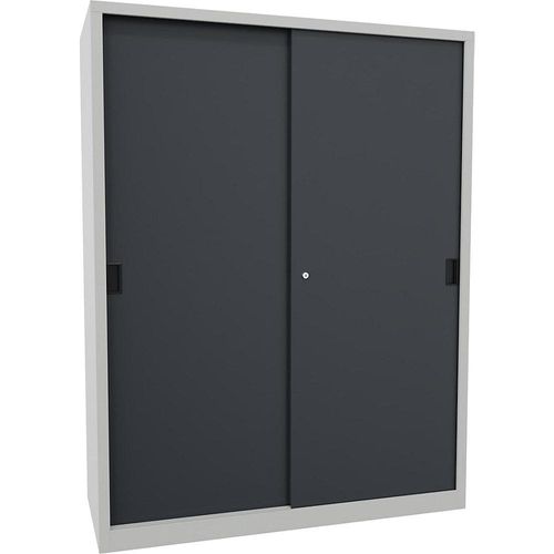 4055479259189 - Schiebetürenschrank Höhe 1950 mm Vollblechtüren BxT 1500 x 600 mm mit Trennwand und 2 x 4 Fachböden Tür anthrazit kaiserkraft
