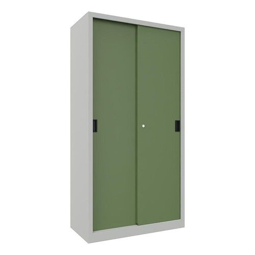4055479247698 - Schiebetürenschrank Höhe 1950 mm Vollblechtüren BxT 1000 x 500 mm mit 4 Fachböden Tür resedagrün kaiserkraft