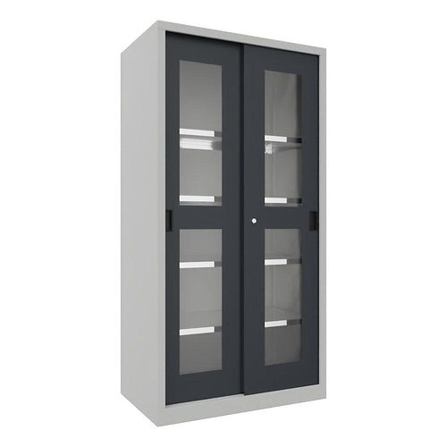 4055479252005 - Schiebetürenschrank Höhe 1950 mm Sichtfenstertüren BxT 1000 x 600 mm mit 4 Fachböden Tür anthrazit kaiserkraft 4055479252005 - Schiebetürenschrank Höhe 1950 mm Sichtfenstertüren BxT 1000 x 600 mm mit 4 Fachböden Tür anthrazit kaiserkraft