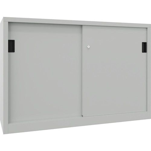 4055479201508 - Schiebetürenschrank Höhe 1000 mm Vollblechtüren BxT 1500 x 400 mm mit Trennwand und 2 x 2 Fachböden Tür lichtgrau kaiserkraft