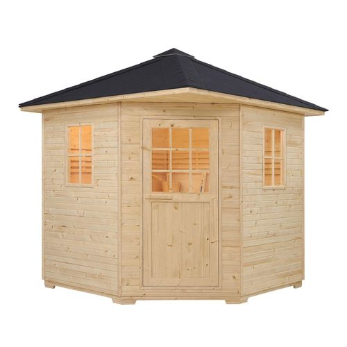 4260565526124 - Gartensauna Eldur mit 8 kW Ofen Beleuchtung & Zubehör – Saunahaus aus Fichtenholz – Außensauna für 4 Personen – Outdoor Sauna 200x200x256 cm 4260565526124 - Gartensauna Eldur mit 8 kW Ofen Beleuchtung & Zubehör – Saunahaus aus Fichtenholz – Außensauna für 4 Personen – Outdoor Sauna 200x200x256 cm
