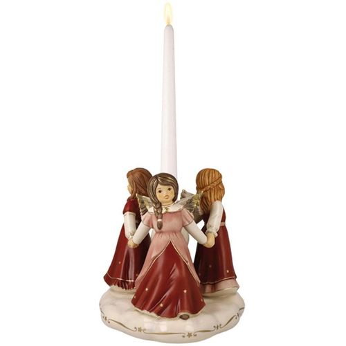 4005169363511 - Kerzenhalter GOEBEL Engelfigur Himmlischer Reigen Ø ca 19 cm Stabkerzenhalter bunt (bordeaux bunt) H1750cm Ø19cm Steingut Kerzenhalter Sammlerfigur Weihnachtsfigur aus Steingut Erstausgabe 2023