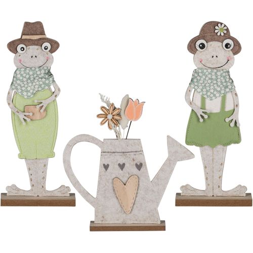 4064118351856 - Dekofigur CREATIV HOME Frösche mit Gießkanne grün B13cm H32cm T5cm Filz Dekofiguren mit niedlichen Applikationen