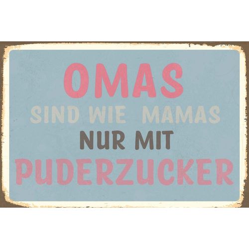 4049009865346 - Metallbild QUEENCE Puderzucker V rosa (farbe bild(er) rosa) B45cm H30cm Stahl Metall Bilder Stahlschild Blechschild Sprüche Texte witzig Oma Mama