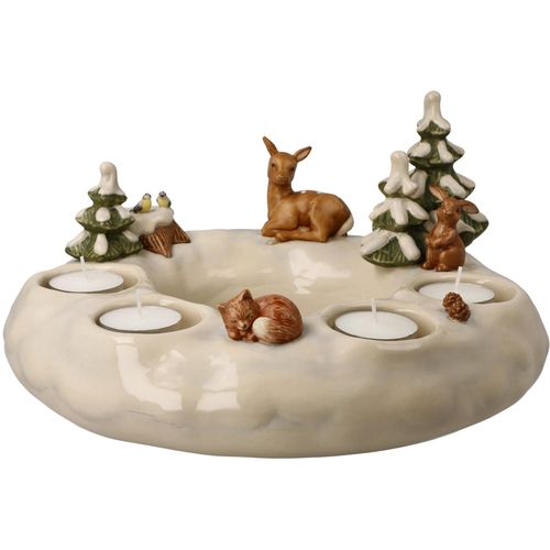 4005169359484 - Adventsleuchter GOEBEL Winterwald Weihnachtsdeko Kerzenhalter Gr B H 27 cm x 14 cm bunt Windlichter Laternen Adventskranz Steingut