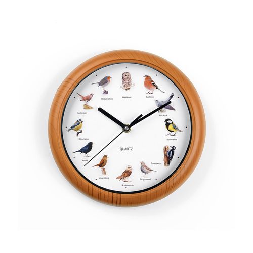 4052926081461 - Wanduhr mit Vogelstimmen 25cm 15V braun weiß fluoreszierend