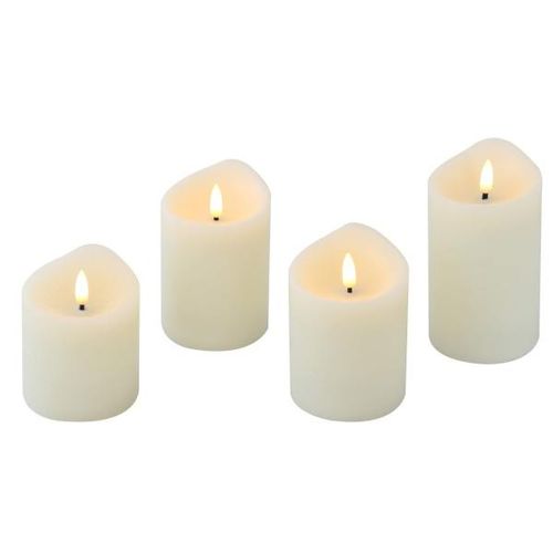 4036812130181 - LED Rustik Kerzen Creme 4er Set Echtwachs Ø 75 cm mit Flammeneffekt &Timer