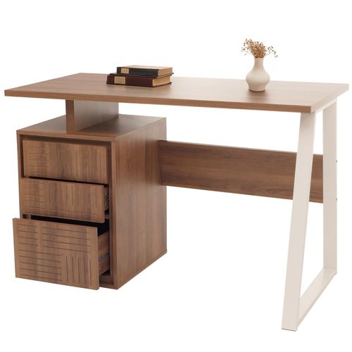 4057651761763 - Schreibtisch MCW-O32 Bürotisch Computertisch Arbeitstisch Schublade Melamin Holz 77x118x58cm ~ braun