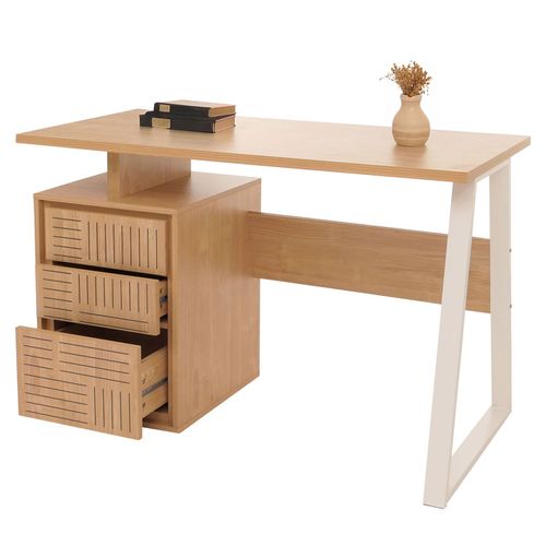 4057651761992 - Schreibtisch MCW-O32 Bürotisch Computertisch Arbeitstisch Schublade Melamin Holz 77x118x58cm ~ ulme natur