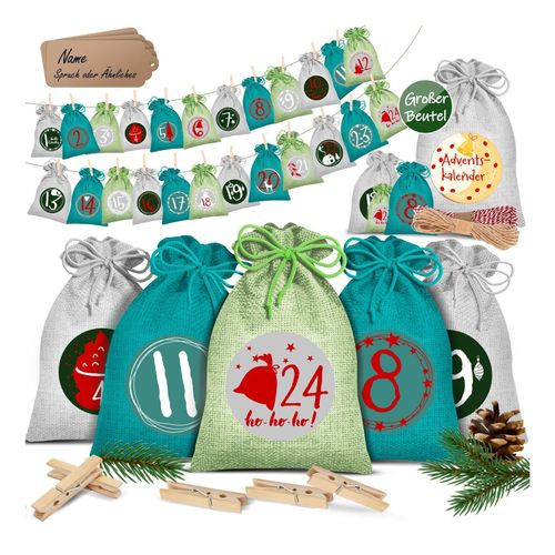 4255598302685 - KESSER® Adventskalender zum Befüllen 24 Jutebeutel Gedruckte Stoffbeutel Kinder Weihnachtskalender zum Selber Befüllen Inkl 24x Schildchen + 1 Großer Aufbewahrungsbeutel Stoff 4255598302685 - KESSER® Adventskalender zum Befüllen 24 Jutebeutel Gedruckte Stoffbeutel Kinder Weihnachtskalender zum Selber Befüllen Inkl 24x Schildchen + 1 Großer Aufbewahrungsbeutel Stoff