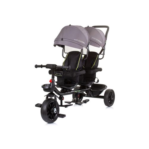 4260636042348 - Geschwisterdreirad Hip Hop Schiebegriff Sitze 360° drehbar Gurte grau