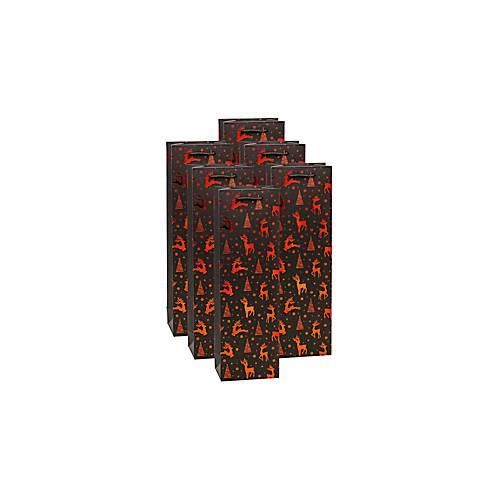 4022792998880 - Flaschentragetasche Premium Rentiere schwarz mit Rot-Glanzfoliendruck Kraftpapier 200 g m² stabile Kunststoffkordel Set à 6 B 120 x T 80 x H 380 mm
