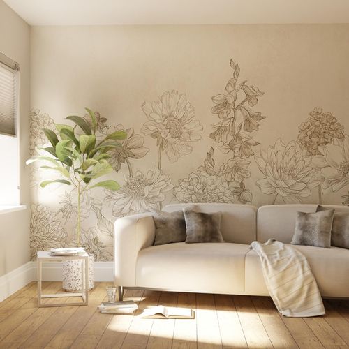 5011583638424 - Fototapete ART FOR THE HOME Gedämpfte Blumenmuster beige H28m L28m Vlies Tapeten Design Tapeten