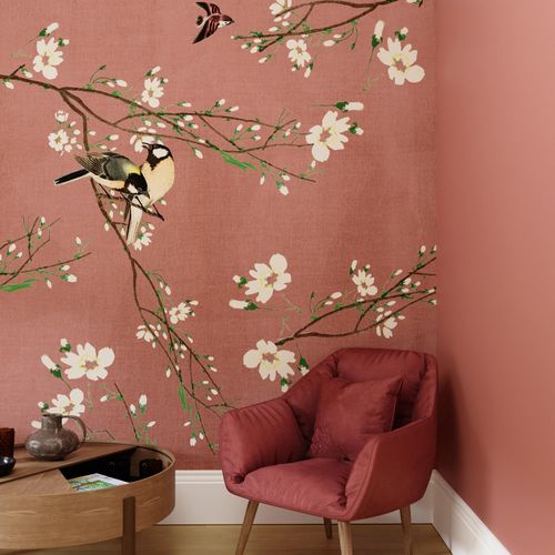 5011583645170 - Fototapete ART FOR THE HOME Vögel & Blüten rosa H28m L28m Vlies Tapeten Design Tapeten