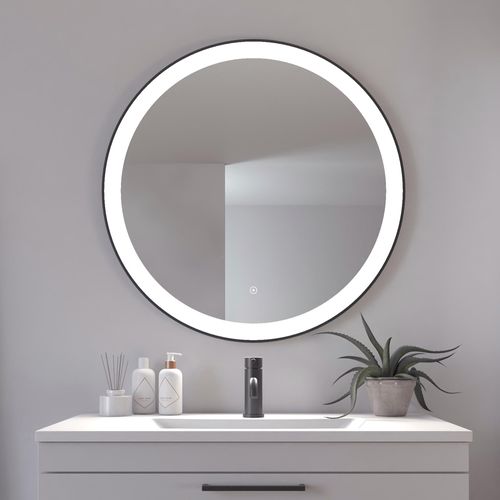 5705387009756 - Badspiegel Libra Rund Badzimmerspiegel mit LED Beleuchtung Spiegel Gr B H T 86 cm x 86 cm x 29 cm Spiegelglas silberfarben (silber) Badspiegel Touchpanel für Lichtsteuerung Dimmbar Spiegel Dänisches Design