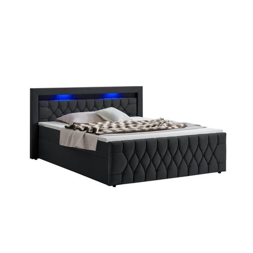 4262437181639 - Boxspringbett Leona 180x200 cm - Bett mit led Beleuchtung Topper & H4 Federkern Matratzen - Einzelbett Bettkasten Schwarz mit Samt und Steppung 4262437181639 - Boxspringbett Leona 180x200 cm - Bett mit led Beleuchtung Topper & H4 Federkern Matratzen - Einzelbett Bettkasten Schwarz mit Samt und Steppung
