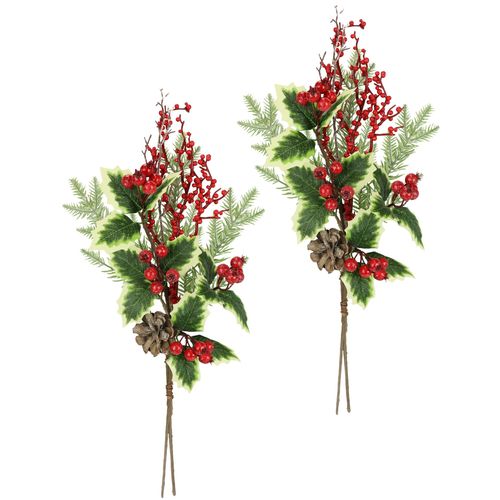 4019844814878 - Kunstzweig IGEA Künstlicher Zweig Zapfen Beeren Tanne Ilex grün (grün rot) B23cm H52cm L10cm Polyester Kunstpflanzen 2er Set Dekozweig Zweig Deko für Girlande Kranz Weihnachtsdeko