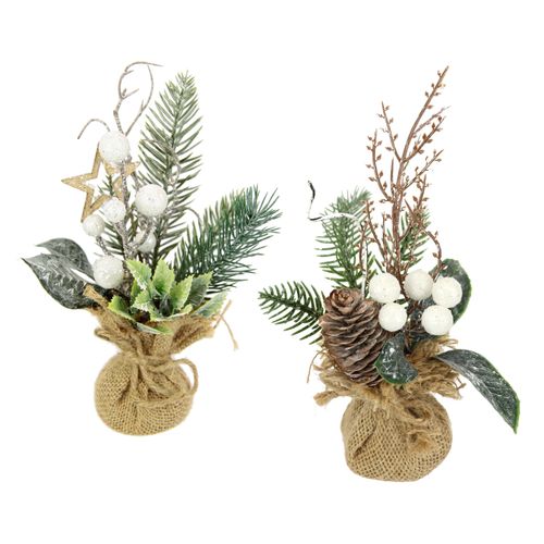 4019844800550 - Künstlicher Weihnachtsbaum IGEA Kunstpflanze Weihnachtsgesteck im Jute-Sack grün (grün weiß) B12cm H23cm Kunststoff Weihnachtsbäume 2er Set Weihnachtsdeko Tannenzweige Beeren Zapfen Stern Kunstblumen
