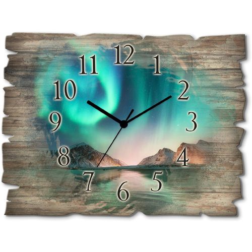 4062144354728 - Wanduhr ARTLAND Auroraborialis - Nördliches Polarlicht Wanduhren Gr B H T 40 cm x 30 cm x 06 cm Funkuhr blau Wanduhren wahlweise mit Quarz- oder Funhuhrwerk lautlos ohne Tickgeräusche