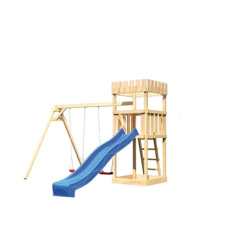 4010090203447 - Karibu Ritterburg Löwenherz mit Rutsche blau und Doppelschaukel 4010090203447 - Karibu Ritterburg Löwenherz mit Rutsche blau und Doppelschaukel