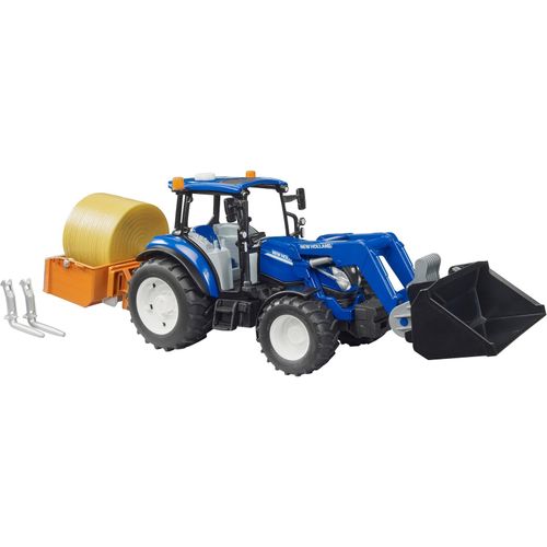 4001702021870 - bruder Modellfahrzeug BRUDER New Holland T5120 mit Frontlader Ladekasten Gabeln und Rundballen