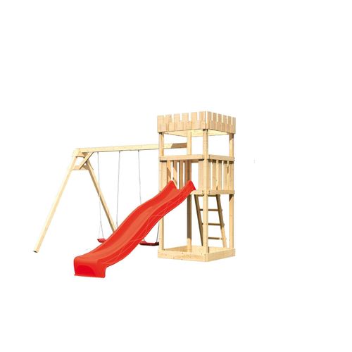 4010090203454 - Karibu Ritterburg Löwenherz mit Rutsche rot und Doppelschaukel