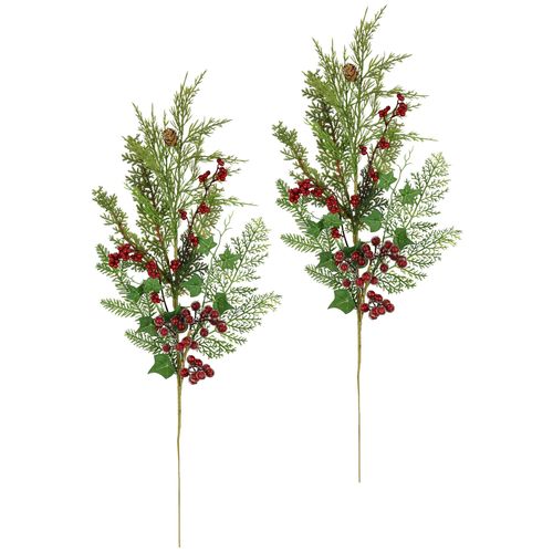 4019844814717 - Kunstzweig IGEA Weihnachtszweig Tanne Beeren Efeu Thuja grün (grün rot) B7cm H75cm L16cm Kunststoff Kunstpflanzen 2er Set Künstlicher Zweig Blume Weihnachtsdeko Dekozweig Dekoration