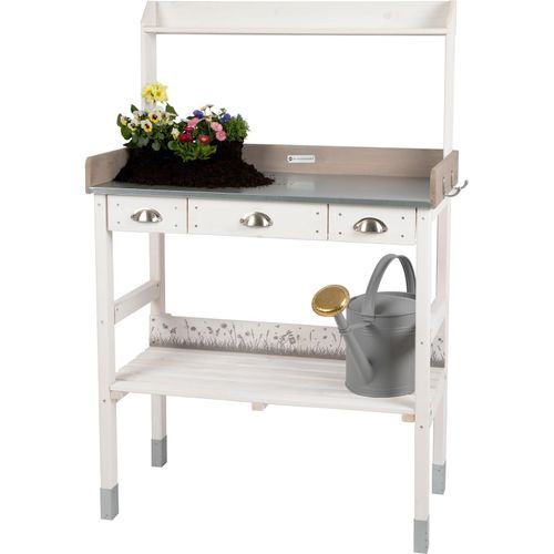 4065827110031 - WONDERMAKE Großer Pflanztisch weiß mit 3 Schubladen aus Holz wetterfest Garten-Arbeitstisch XL für Outdoor draußen Balkon hochwertig Gärtnertisch CO2-neutral 85 x 45 x 130 cm shabby chic vintage weiß grau 4065827110031 - WONDERMAKE Großer Pflanztisch weiß mit 3 Schubladen aus Holz wetterfest Garten-Arbeitstisch XL für Outdoor draußen Balkon hochwertig Gärtnertisch CO2-neutral 85 x 45 x 130 cm shabby chic vintage weiß grau