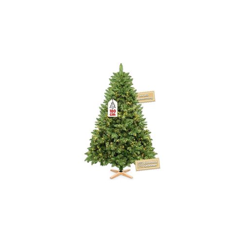 4054748035578 - VESKA Weihnachtsbaum künstlich 180cm - mit Holzständer Nordmanntanne Künstlicher Tannenbaum Naturgetreu dichte Zweige mit LED