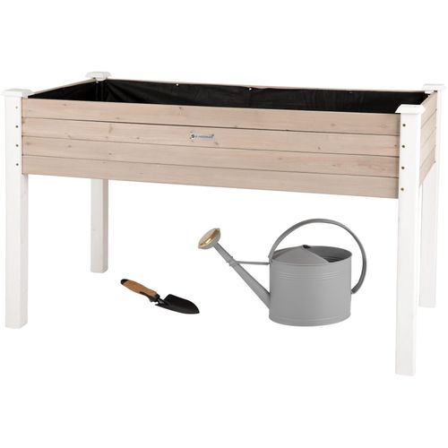 4065827150013 - WONDERMAKE® Großes Hochbeet aus Holz für Garten Balkon Terrasse Pflanzkasten Bausatz XL rechteckig schmal mit Vlies-Folie Kräuterbeet Pflanzenkasten 124 x 63 x 75 cm weiß grau anthrazit