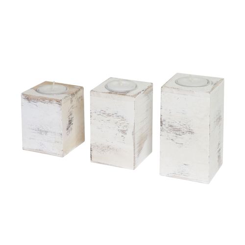 4057651141213 - 3er Set S+M+L Teelichthalter MCW-C58 Teelichtständer Shabby-Look Vintage ~ weiß